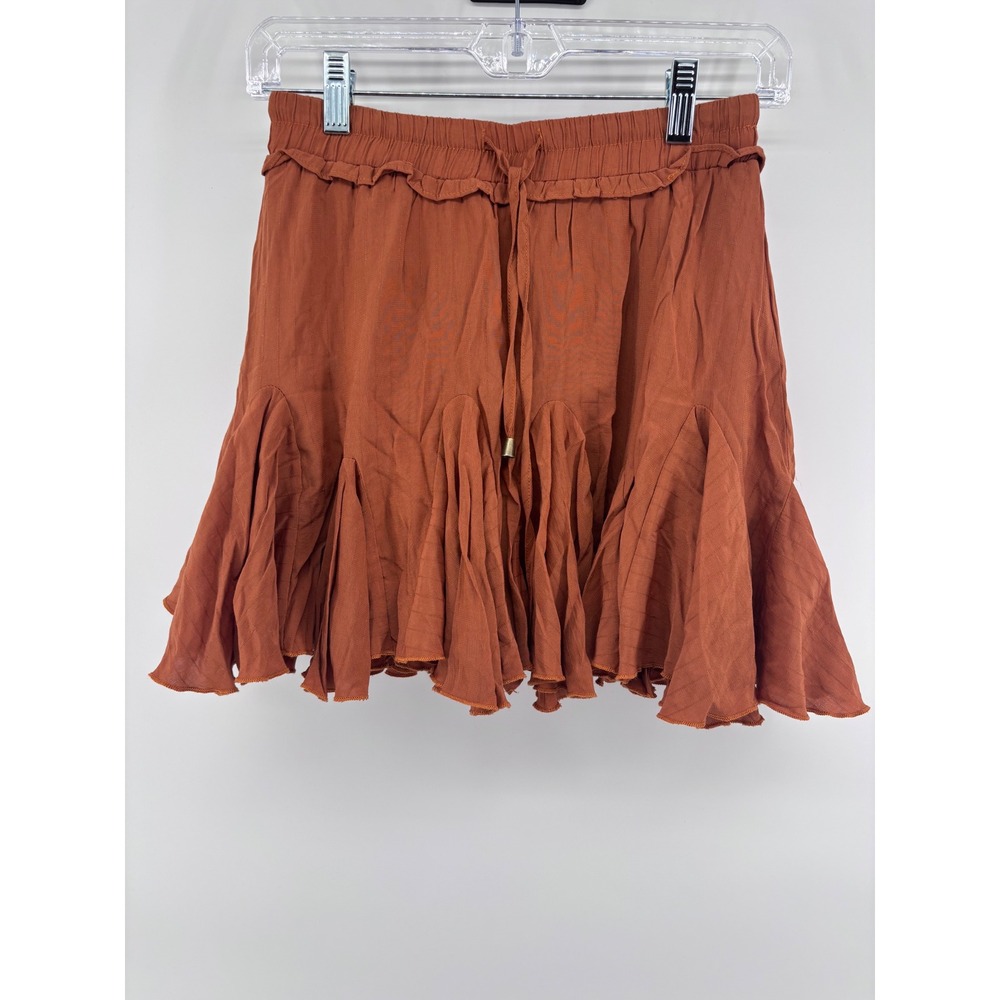 Entro Women's Ruffle Tiered Mini‎ Skirt Drawstring Waist Burnt Orange Casual